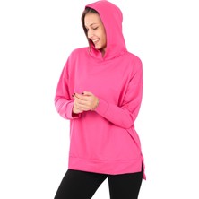 Pachie Kapüşonlu Yanları Yırtmaçlı Pembe Renk Kadın Sweatshirt (PCST073)