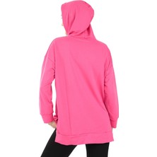 Pachie Kapüşonlu Yanları Yırtmaçlı Pembe Renk Kadın Sweatshirt (PCST073)