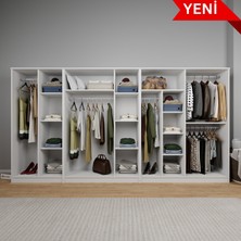 Kardelen Serisi 340  cm  Mat Beyaz 9 Kapılı 14 Raflı Elbise Dolabı - Gardırop Seti