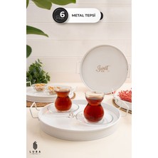 6\'lı Beyaz \"sweet Home\" Baskılı Metal Çay ve Kahve Sunum Tepsisi Seti - 25 cm ile Zarif Sunumlar