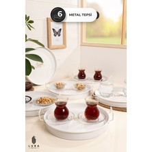 6\'lı Beyaz Sweet Home Baskılı Metal Kahve ve Çay Sunum Tepsisi Seti - 25 cm Şık ve Dayanıklı Tasarım