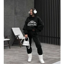 Amor Man Özel Tasarım Moodthelabel Baskılı Bisiklet Yaka Şardonlu Kışlık Oversize Kadın Eşofman Takımı