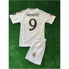 Beyaz Unisex Kylian Mbappé R.madridd 4'lü Set Çocuk Alt-Üst Forma Takımı Bileklik ve Çorap Hediyeli