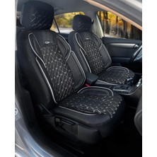 Special Design Ortopedik Destekli Deri ve Kapitone Kumaş Oto Koltuk Kılıfı Tam Set - Siyah-Beyaz