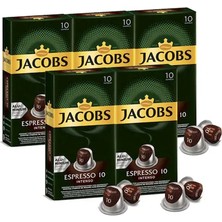 Jacobs Espresso 10 Intenso Nespresso Uyumlu Alüminyum Kapsül Kahve 10 Adet X 5 Paket