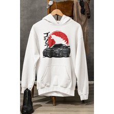 Unisex Godzilla Car Baskılı Kapüşonlu Sweatshirt, Oversize Yarış Araba Temalı Hoodie