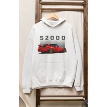 Unisex Hondaa S2000 Baskılı Kapüşonlu Sweatshirt, Oversize Araba Temalı Hoodie
