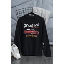 Fuddy Moda Unisex Respect Your Elders E30 Baskılı Kapüşonlu Sweatshirt, Oversize Araba Temalı Hoodie