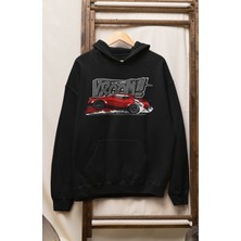 Fuddy Moda Unisex Vroom Dodgee Challenger Baskılı Kapüşonlu Sweatshirt, Oversize Araba Temalı Hoodie