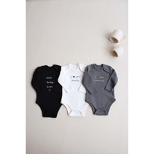 3lü Nakışlı Çıt Çıtlı Uzun Kollu Body Zıbın Set Model 7