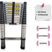 Endokon 380 cm. - 13 Basamaklı Teleskobik / Teleskopik Alüminyum Merdiven