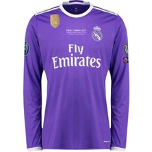 C.ronaldo Mor 2017 Cardiff Finali Realmadrid Retro Yetişkin Forması Uzun Kollu Unisex Maç Forması