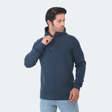 Slazenger BAHA IN Erkek Kapüşonlu Fermuarlı Slim Fit Indigo Sweatshırt
