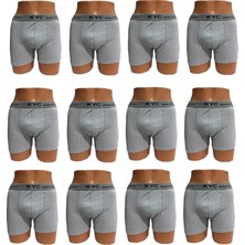 KYC Shopping 12 Adet Gri Renk 1.kalite Pamuklu Likralı Penye Esnek Kumaş Boxer Baksır