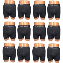 KYC Shopping 12 Adet Siyah Renk 1.kalite Pamuklu Likralı Penye Esnek Kumaş Boxer Baksır