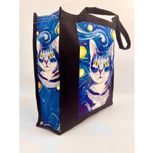 Bag Bar Kadın Bez Çanta Kedi Desenli Omuz Çantası