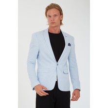 Sposo G-224 Dar Kalıp Örme Kumaş Indigo-Beyaz Erkek Blazer Ceket