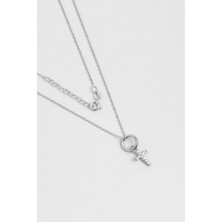 Minimal 18 Ayar Beyaz Altın Kaplama 43 cm Gümüş Cross Kolye