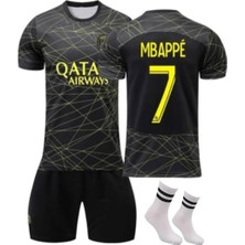 Siyah Gold Özel Tasarım P-S-G Mbappé 22/23 Çocuk Alt-Üst Forma Takımı Bileklik ve Çorap Hediyeli