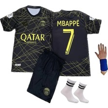 Siyah Gold Özel Tasarım P-S-G Mbappé 22/23 Çocuk Alt-Üst Forma Takımı Bileklik ve Çorap Hediyeli