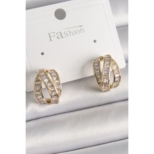 Tua Moda Pirinç Gold Renk Zirkon Taşlı Düğüm Halka Model Kadın Küpe