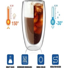 Berdina Home 6'lı Çift Cidarlı Bardak 250 ml Ev Ofis Çay Fincanı Kahve Sunum Bardağı Dayanıklı Kupa Cam Bardak