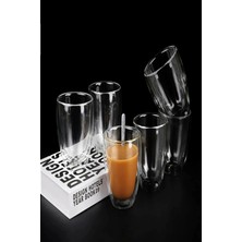 Berdina Home 6'lı Çift Cidarlı Bardak 250 ml Ev Ofis Çay Fincanı Kahve Sunum Bardağı Dayanıklı Kupa Cam Bardak
