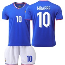 Mbappe 10 Numara Fransa Euro 2024 Mavi Çocuk Forma Takımı 4'lü Set Bileklik Çorap Hediyeli