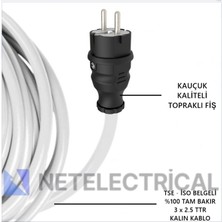 Kauçuk 2'li 1 Metre Topraklı Grup Priz - 3x2.5 Ttr Tam Bakır Kalın Beyaz Kablo