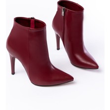 Ellolita Luxury Shoes VRT-4802 Bordo Yüksek Ince Topuklu Fermuarlı Kadın Bot