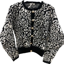 Leopar Gold Düğmeli Sakallı Kısa Hırka