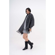 Dama Desenli Kaşmir %100 Viscone Gri-Siyah Şal