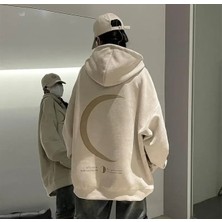 Amor Man Büyük Beden Özel Tasarım Moon Sırt Baskılı Şardonlu Kışlık Kapüşonlu Battal Kadın Sweatshırt