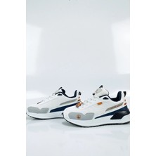 Unisex Beyaz Lacivert Ortopedik Spor Ayakkabı