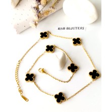 RSBbijuteri Zincirli kolye ONİKS siyah 7 taşlı altın kaplama 316 L çelik + hediye paketi