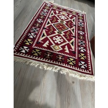 Vicon Kilim Kırmızı ve Beyaz Çift Yönlü Yıkanabilir Yörük Desen