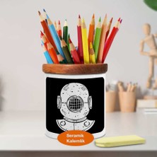 Asilmeydan Çizimsel Astronot Kaskı Ahşap Seramik Kalemlik - 53876-8373