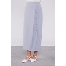 Lêvi D'or Açık Gri Düğme Detaylı Etek