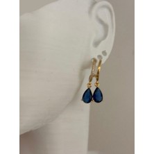 Sparkle Accessories Mavi Zirkon Taşlı Halka Rose Gold Vip Çelik Küpe