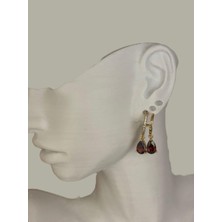 Sparkle Accessories Kırmızı Zirkon Taşlı Halka Rose Gold Vip Çelik Küpe