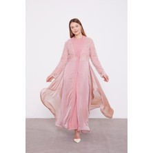 Lêvi D'or Pudra Abaya Üstü Garnili Asimetrik Etek Ucu Ferace