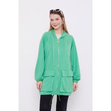 Lêvi D'or Açık Yeşil Kapüşonlu Taşlı İp Detaylı Kap