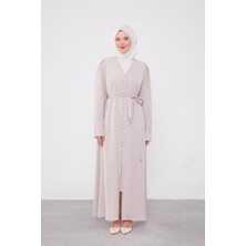 Lêvi D'or Bej İnci Düğmeli Kuşaklı Ferace