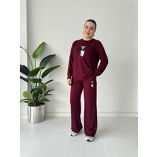 Ded Collection Kadın Modal Kumaş Rahat Kesim Uzun Kollu Ayıcık Nakışlı Ikili Takım