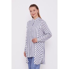 Levidor İndigo Çizgili Bisiklet Yaka Gömlek