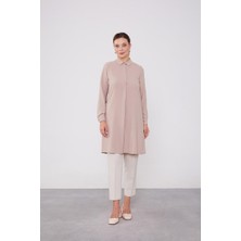 Lêvi D'or Koyu Bej Yaka Taş Detaylı Tunik