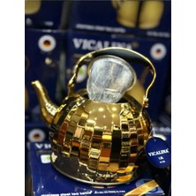 Dofrise Vıcalina Çaydanlık Seti 2'Li (3 Litre) (1.5 Litre) Paslanmaz Çelik Gold Renk