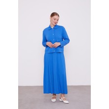 Lêvi D'or Saks Taş İşleme Kısa Ceketli Etekli Takım