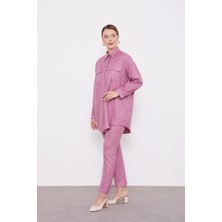 Lêvi D'or Mürdüm Taş İşlemeli Melanj Gömlek İkili Takım