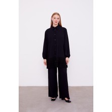 Lêvi D'or Siyah Eteği Pileli Gömlek Yaka Tunik Takım